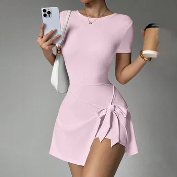 FUBEIKE New Fake Two-Piece Anti-Exposure Tight-Fitting Sports Dress Slimming Strap Casual Fitness Back Yoga Tennis Dress