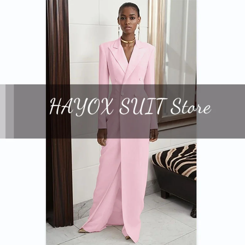 Women's Long Coat Suit 2 Piece Set Elegant and Fashionable Double-breasted Long Coat Pants Suit Slim Fit Party Dress Suit Jacket 5