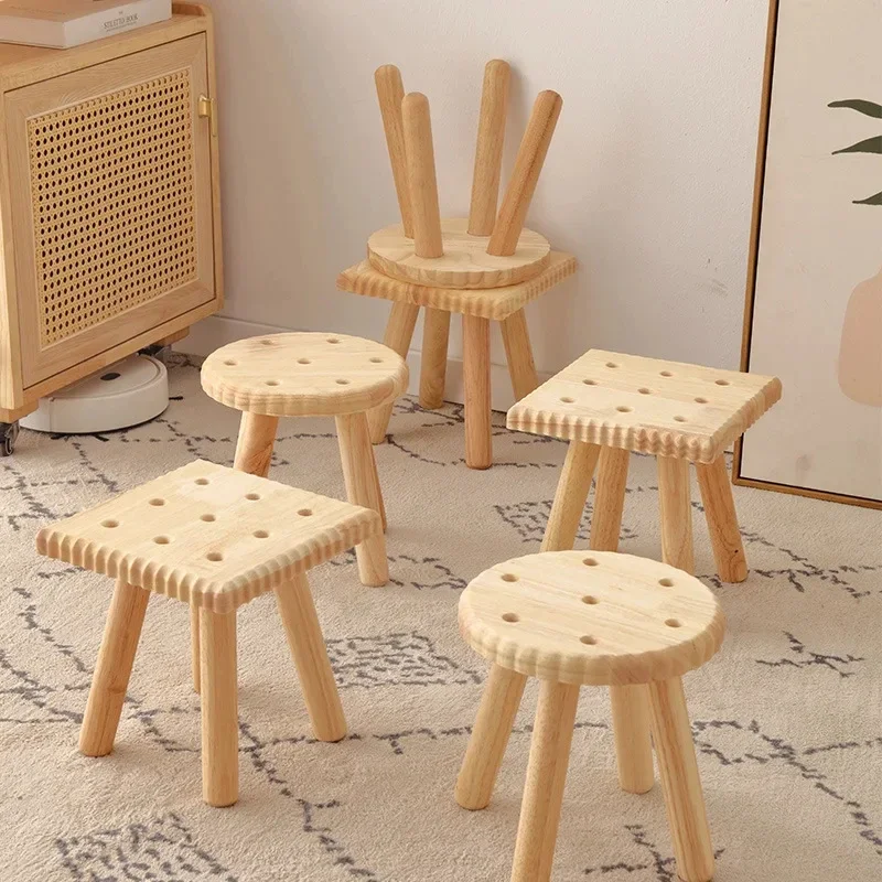 

0600 Solid Wood Small Stool Household Modern Simple Bench Sofa Stool Portable Balcony Garden Chair Biscuit Small Stools
