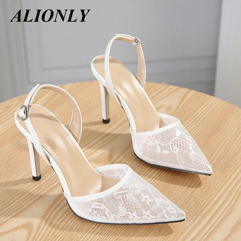 

Alionly 2024 New Women Summer Rhinestone Slingback Pumps Lady Transparent Heeled Sandals Elegant Pointed Female Sexy High Heels