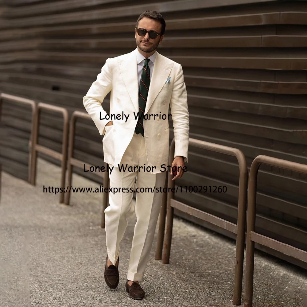 

Повседневные костюмы цвета слоновой кости для мужчин, деловой Блейзер, смокинг для выпускного вечера, облегающий комплект из 2 предметов, повседневный мужской пиджак, брюки