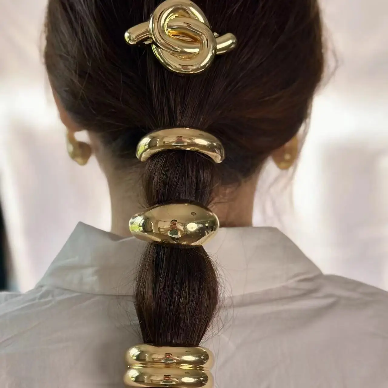 Gold Color Dome Cuff Hairband Glossy Double Arch Elastic Ponytail Hair Pin Ties Rope Headwear Jewely Accessories Gift hair accessory jewelry accessories