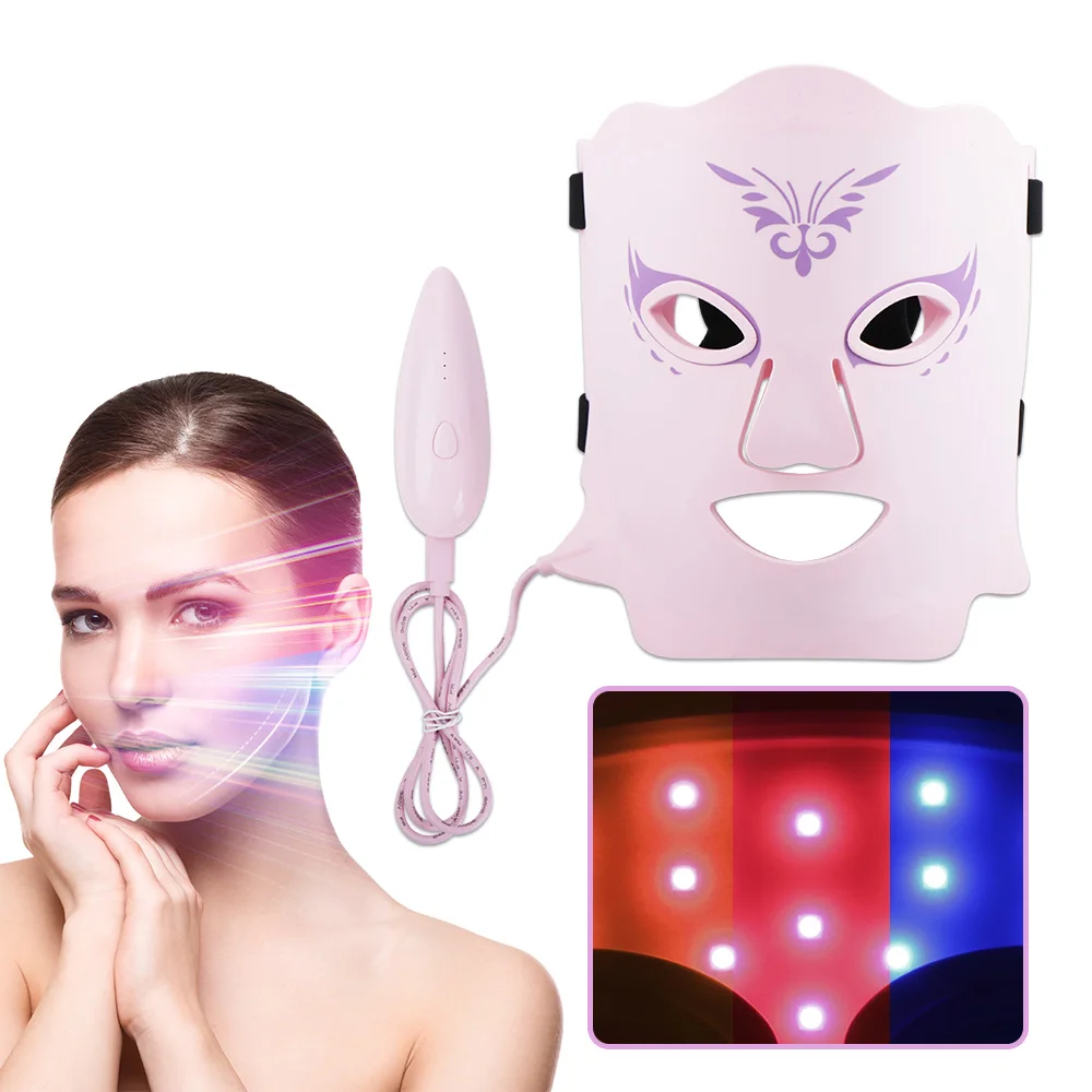 

3 Colors LED Face Mask Silicone Gel SPA Red Light Therapy for Face Neck Photon NIR Light Skin Rejuvenation Anti Wrinkle Acne