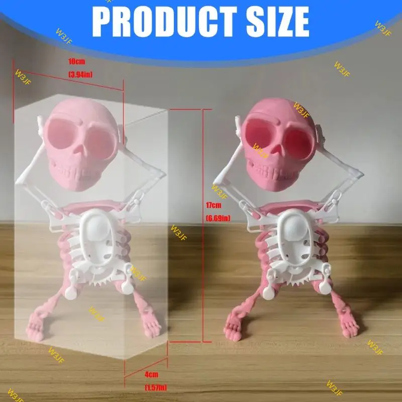 W3JF Dancing Skeleton Toy 3D Swinging Wind Up Skeleton 3D Printed Toy for Desk Decoration and Stress Relief