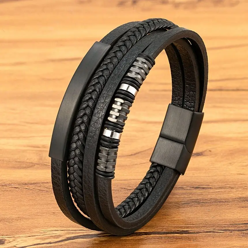 XQNI Leather Bracelet Men Fashion Beaded Multi Layer Stainless Steel Bracelet Wristband Classic Punk For Male Jewelry Gift leather bracelet,beaded bracelet