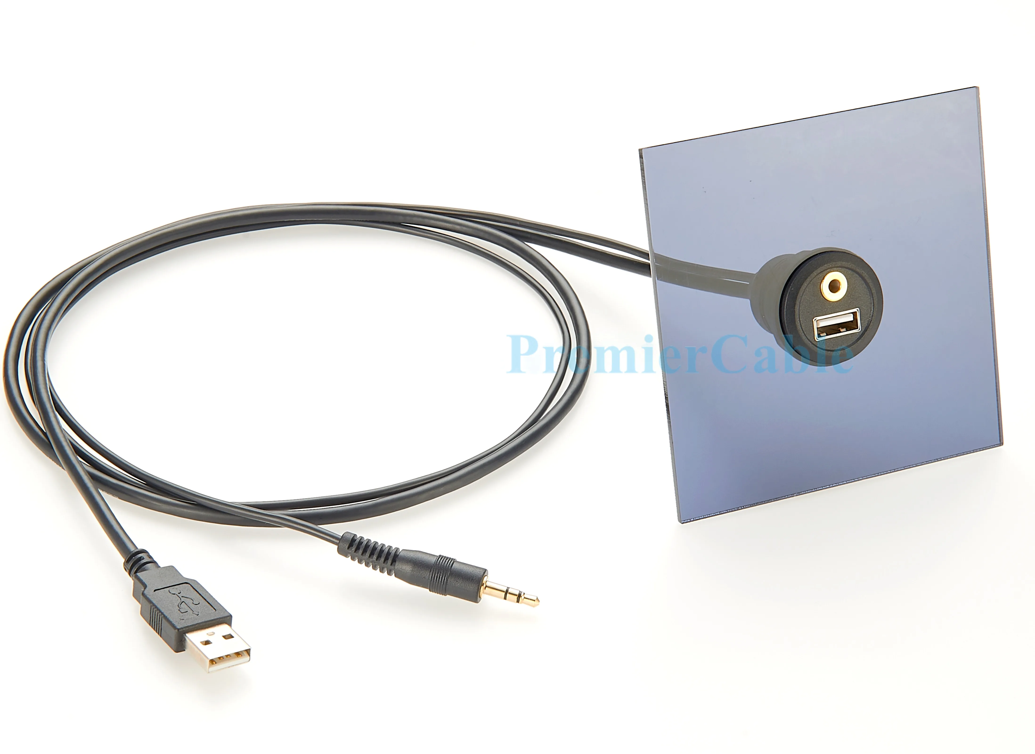 USB- und 3,5-mm-Stecker auf USB- und 3,5-mm-Buchse, Unterputz-Panel-Mount-Verlängerungs-AUX-Kabel, rundes Panel-Mount-3.5-mm- und USB 2.0-Klinkenkabel – Detail 4