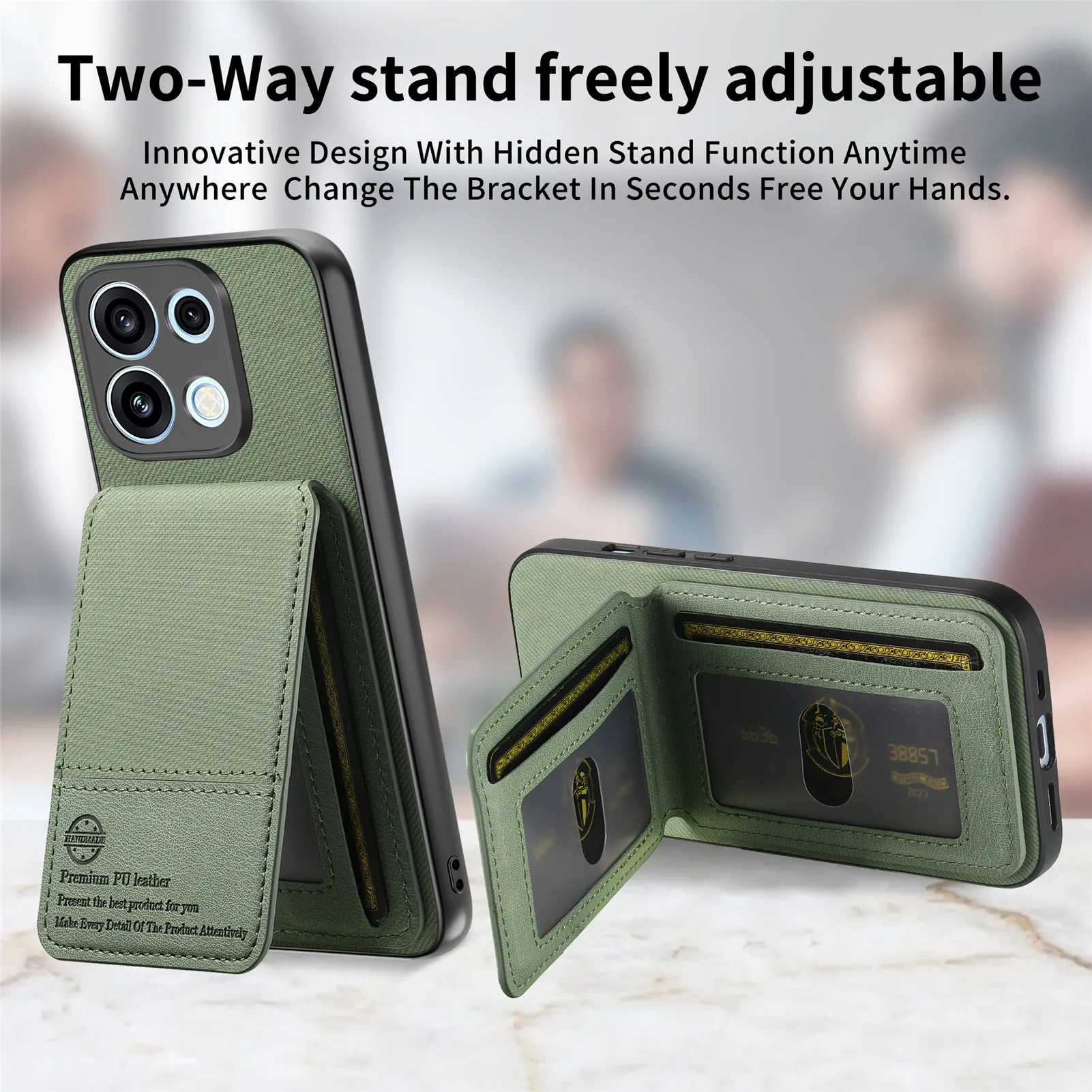Leather Card Holder Case with Magnetic Phone Holder