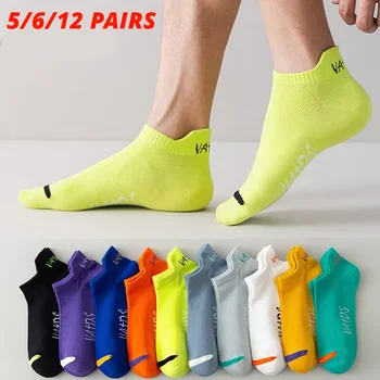 5/6/12 pares cor brilhante tornozelo sem mostrar meias homens respirável rua moda esporte desodorante invisível viagem correndo meias 1
