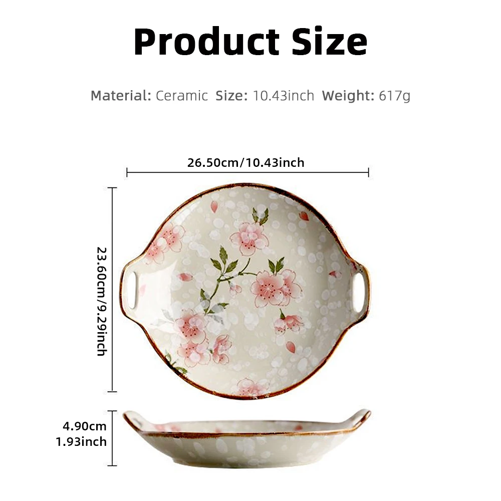 10.4inch Ceramic Dinner Plates Japanese Round Plate With Handle Dinner Plates Pasta Plate Kitchen Tableware Microwave Household