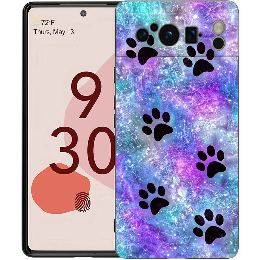 Black Soft Shell Phone Case with Cute Dog Paw Print Design