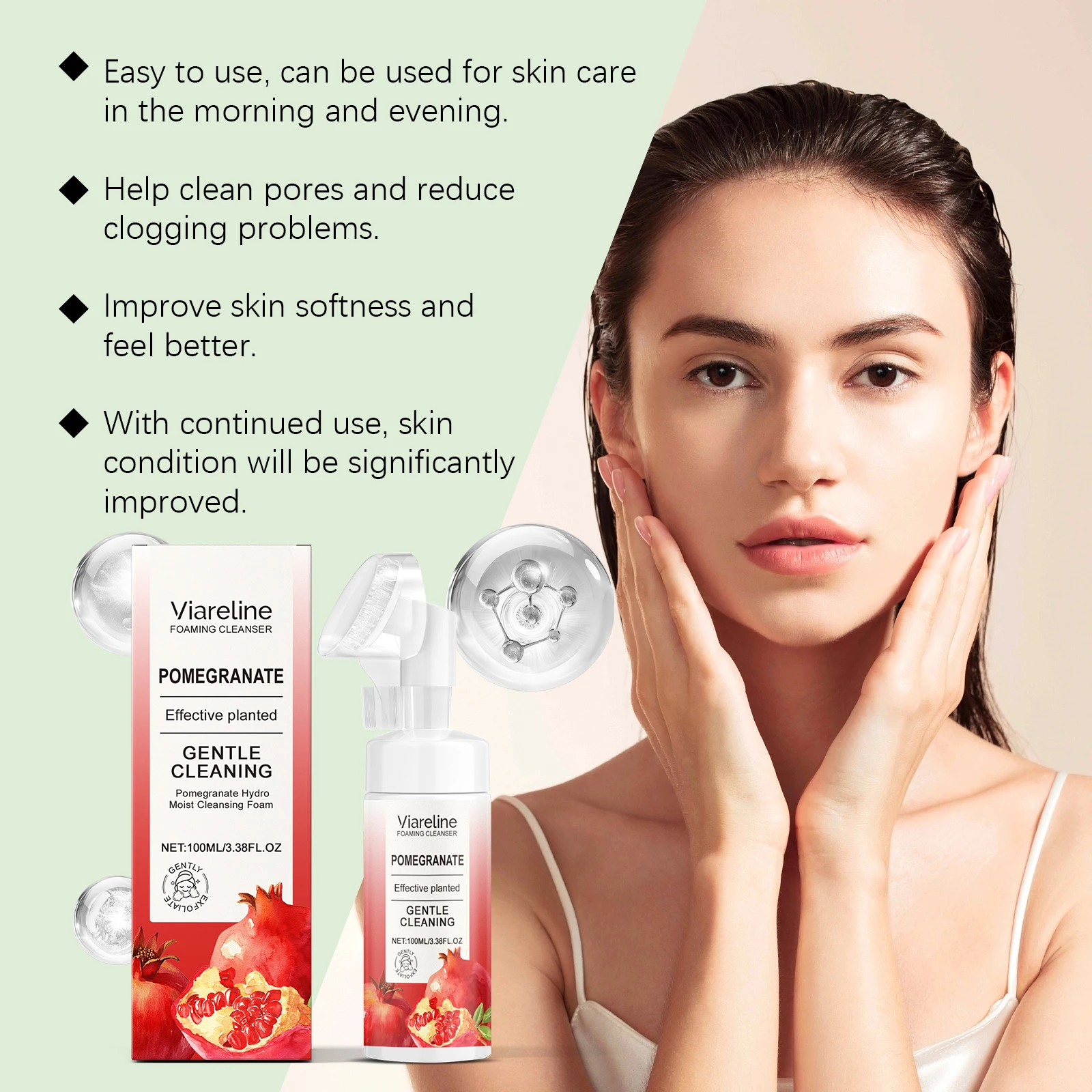 VC fig pomegranate green tea foam cleanser foam delicate and gentle clear and refreshing not tight deep cleansing