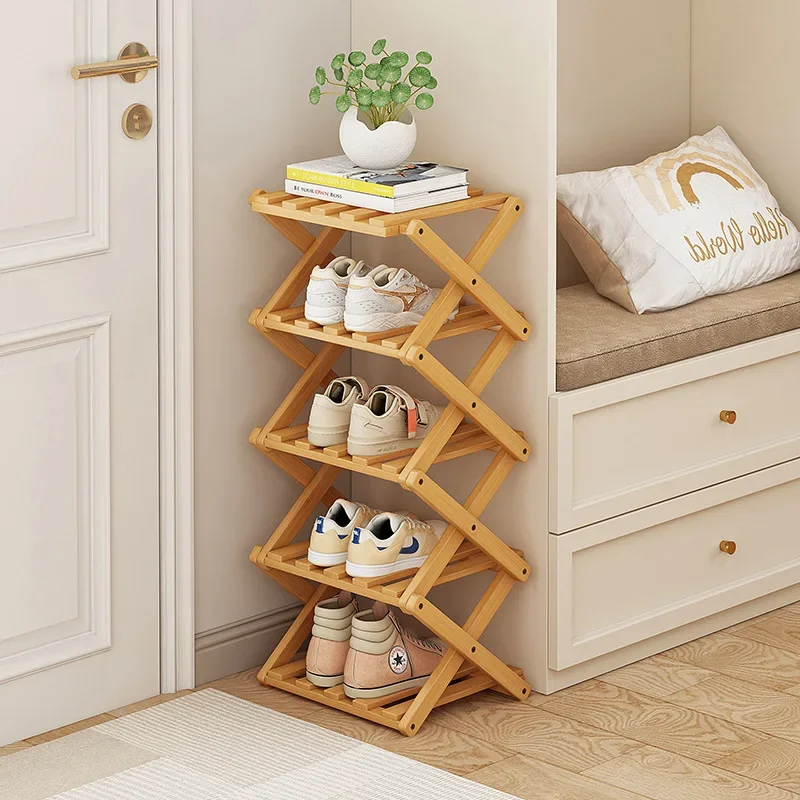 2-6 Tier Installation Free Bamboo Shoe Rack for Home Use, Simple Breathable Shoe Shelf, Multifunctional Foldable Storage Rack