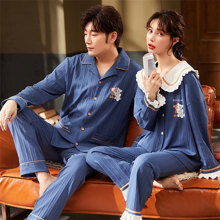 Autumn Winter Couple Pajamas Set Men Long Sleeve Tops and Pants Home Clothes Women Casual Sleepwear 2 Piece Loungewear