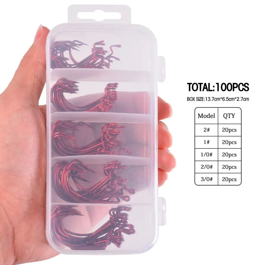 50-100 pcs/box Wide Crank Fishing Hooks Carbon Steel Offset Fishhook 3/0#-2# Bass Barbed Carp Fishing Hook For Soft Worm Lure 6