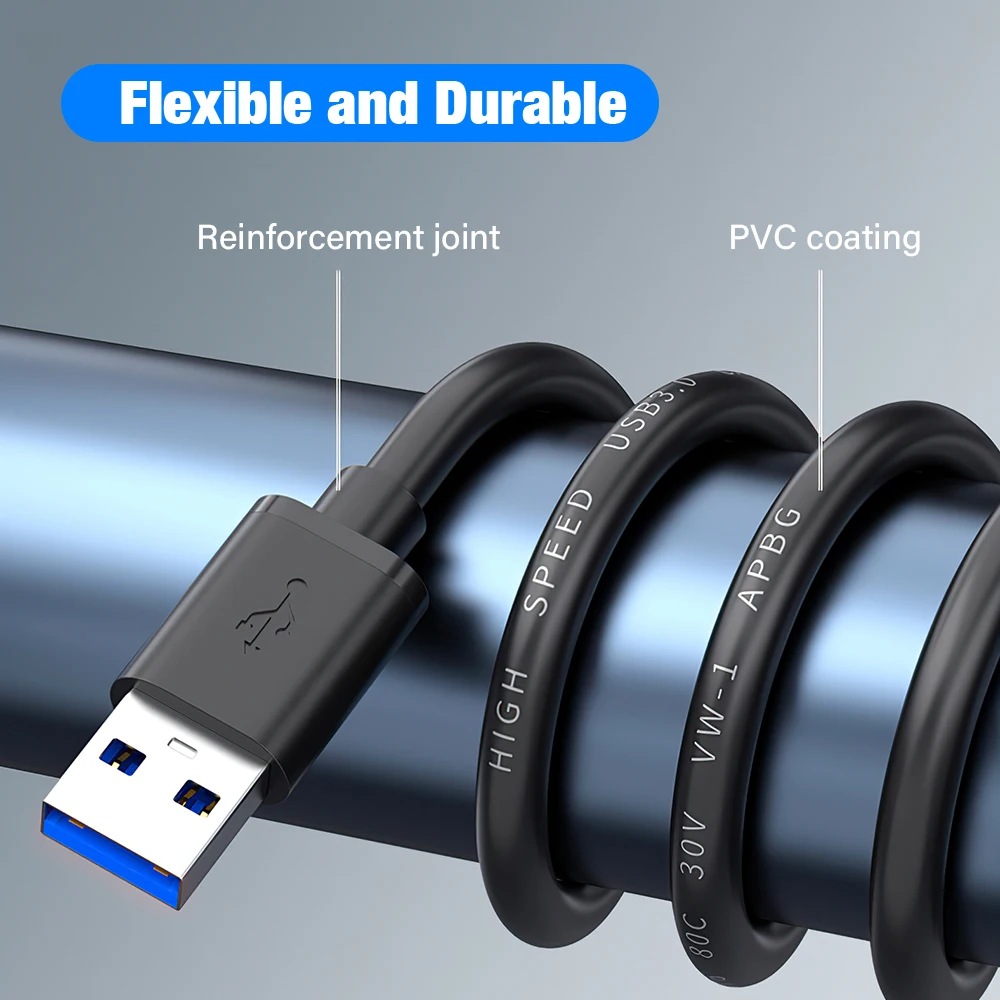 USB 3.0 Male to Female Extension Cable - High-Speed Extender Cord, Available in 1m and 5m Lengths