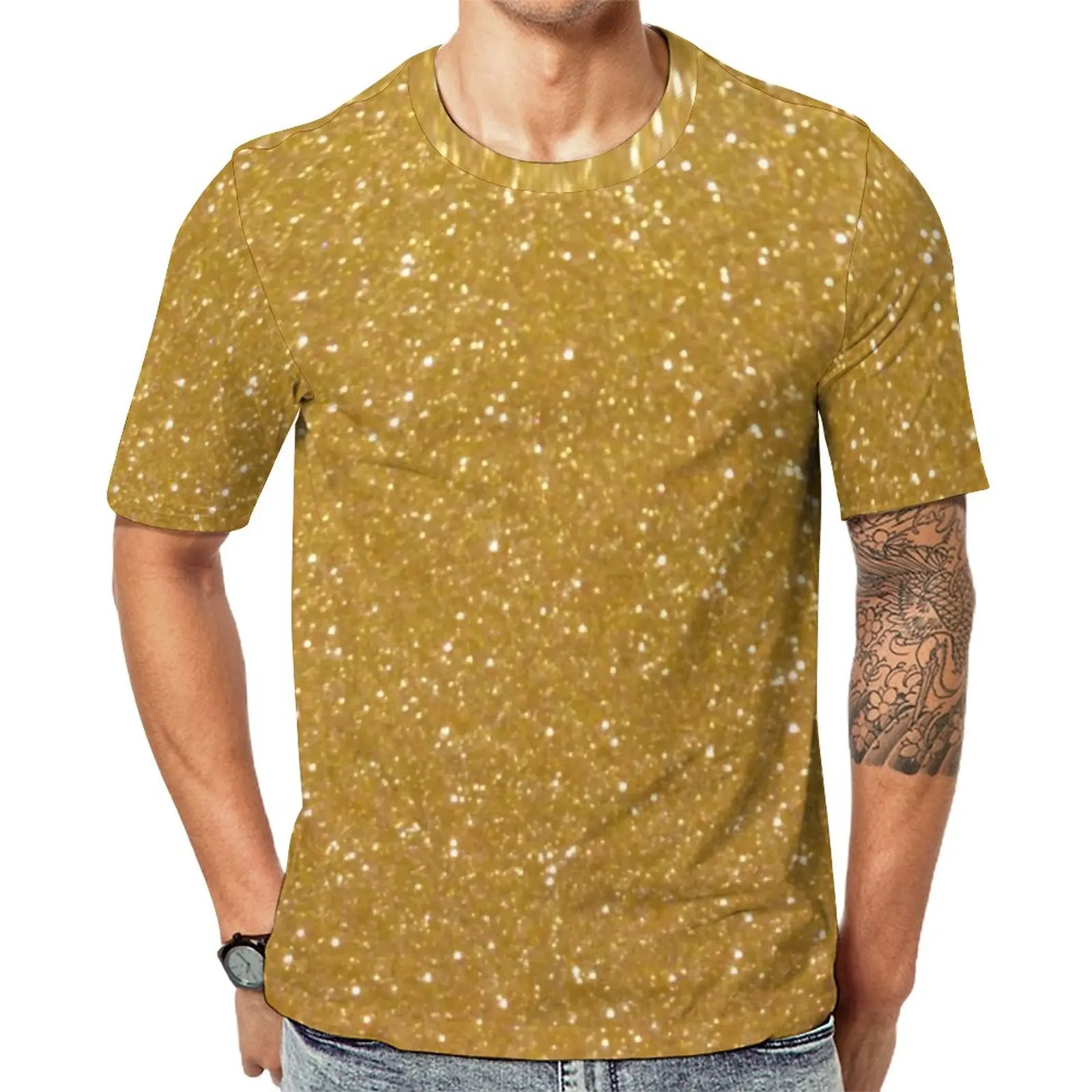 

Футболка из искусственного золота с металлическим блеском, футболки в стиле Харадзюку с блестящим металлическим принтом, футболка с коротким рукавом на заказ, дешевая пляжная одежда большого размера