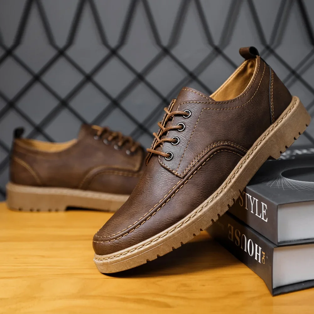 

Men Round Head Leather Shoes Business Dress Shoes Handmade Casual Shoes Lace-up Footwear Man Platform Moccasins Slip-on Loafers