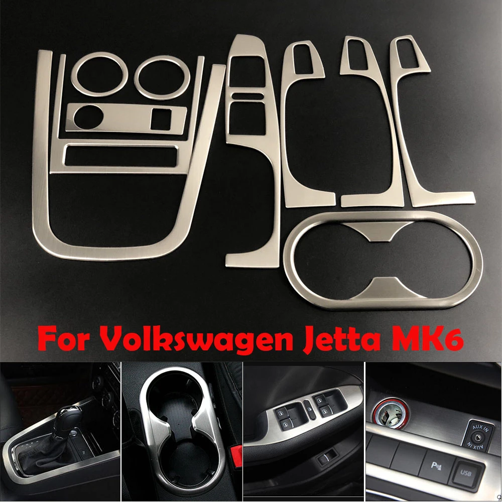 Panel de caja de cambios para coche Volkswagen Jetta MK6, accesorios con USB, AUX, de elevación de ventana, portavasos, salida de pegatina decorativa|vw steel|auto jettacase for AliExpress