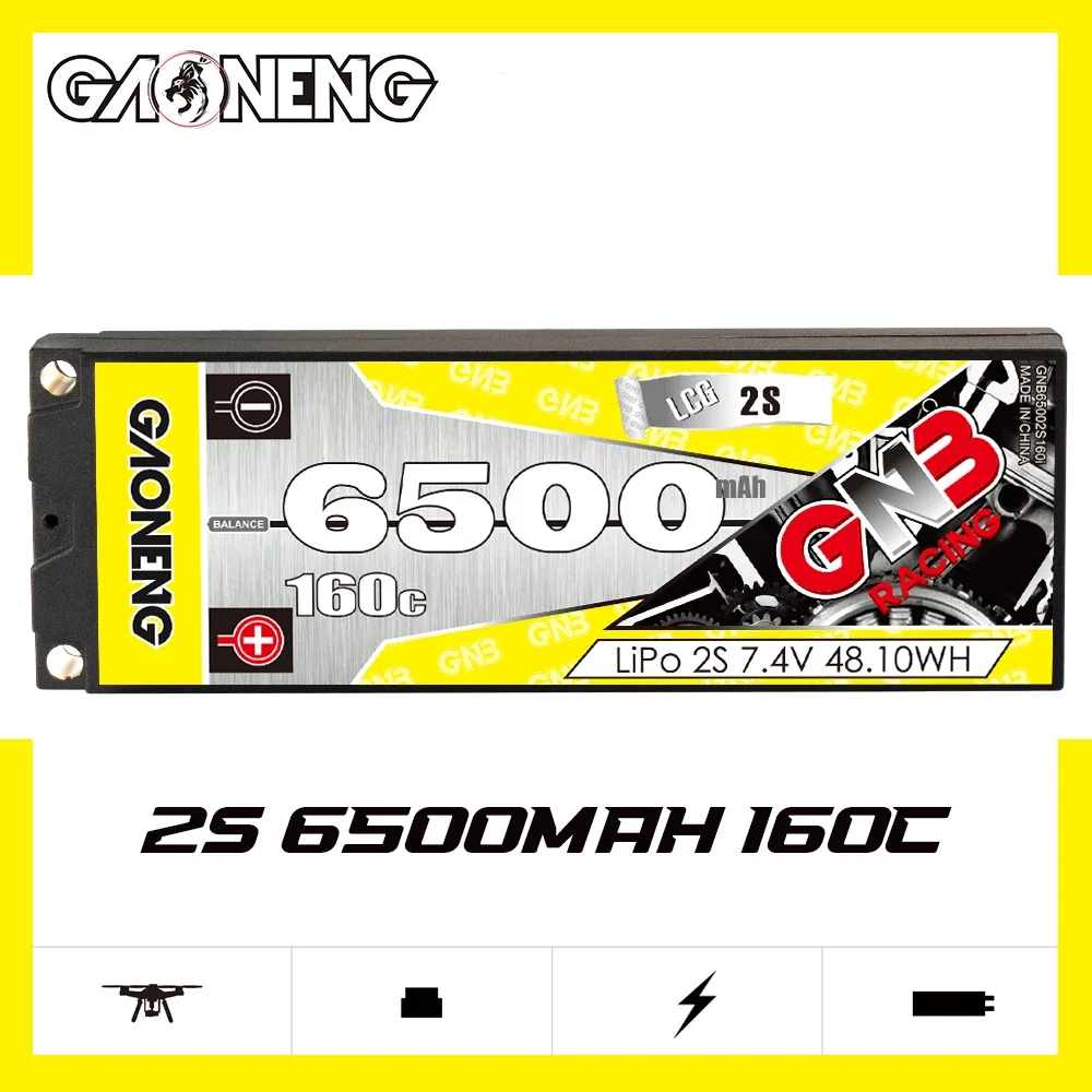 

GAONENG GNB 6500mAh 2S 160C 320C 7.4V 5mm Built-in Bullet Hard Case LiPo Battery 1/10 1/8 scale RC Touring Car Drift Car