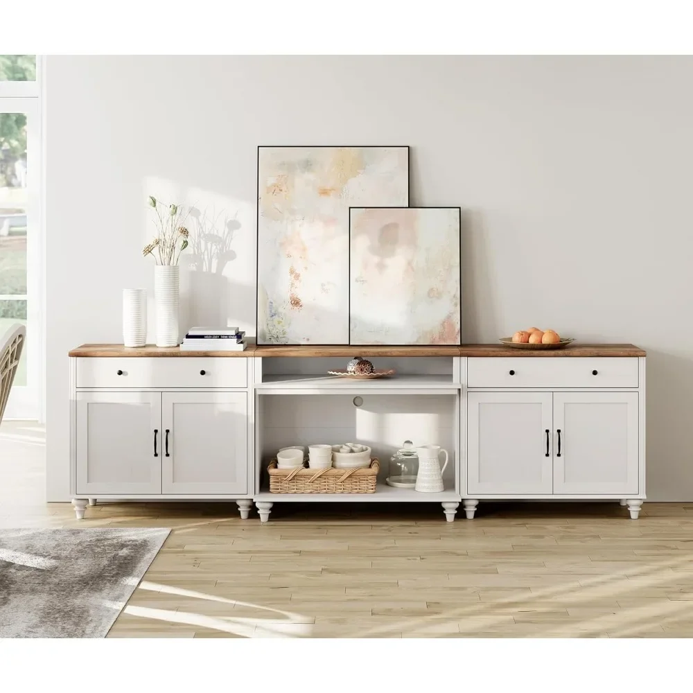 Buffet Cabinet with 4 Doors and 2 Drawers,Wood Kitchen Storage Cabinets, Farmhouse Sideboard Credenza with 2 Open Shelves 3