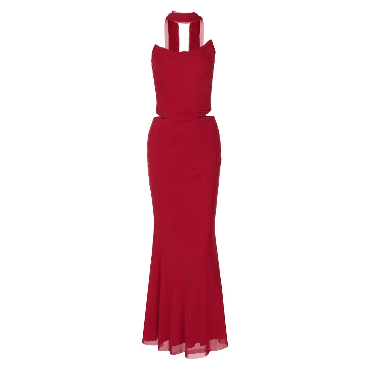 Suninheart Elegant Women 2 Piece Dress Set 2024 Strapless Bodycon Crop Top and Maxi Skirt Set Formal Wedding Guest Party Dress 5