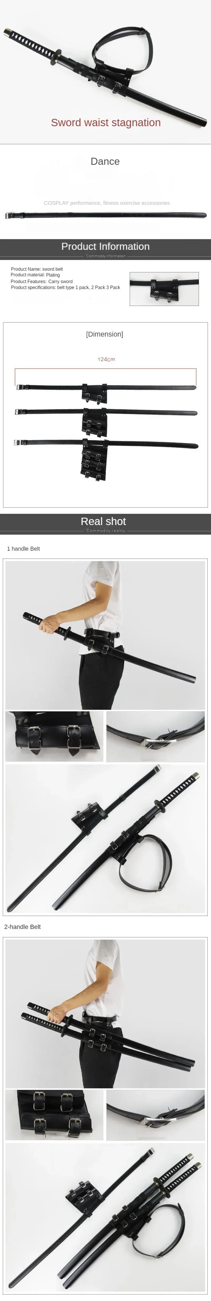 Description Picture 2 of itemKatana Sword Belt Holster Real Size Japanese Katana Samurai Holder Adjustable PU Frog Belt Martial Accessories Cosplay Props