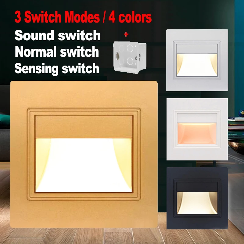LED Recessed PIR Sensor Stairs Wall Lamp Modern Home Voice Stairs Wall Lighting Corridor Lamp Night AC85-265V Soud Steps