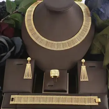 Trendy Fashion 4PCS Luxury Waterdrop Indian Jewelry Sets For Women Wedding Party Indian Dubai Bridal jewelry Sets