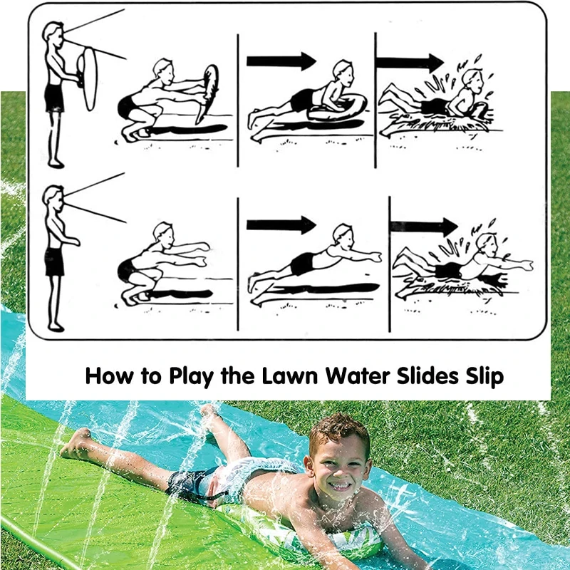 Inflatable Lawn Water Spray Slide Summer Swimming Pool Waterskiing Splash Toys Slip Outdoor Backyard Water Toys Kids Summer Toys 4