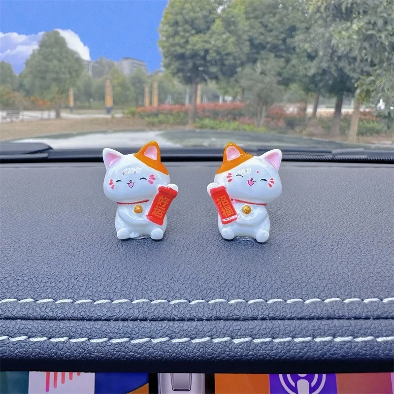 6pcs 인형 미니어처 귀여운 행운의 고양이 마이크로 풍경 공예 장식품 홈 장식 동물 자동차 장식 룸 액세서리
