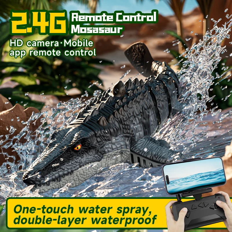 2.4GHz Simulation Dinosaur Rc Toys Remote Control Boat with Light and Spray for Swimming Pool Bathroom kids toys For Boys Gifts