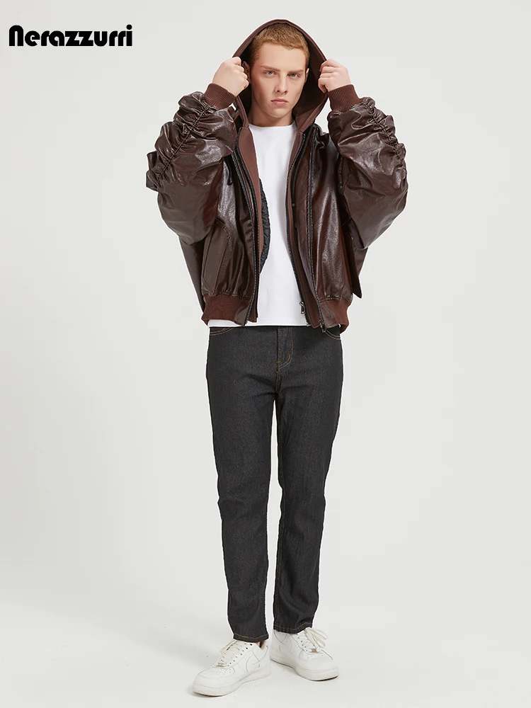 Nerazzurri Spring Autumn Cool Oversized Thickened Warm Brown Pu