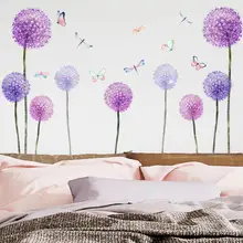Wall Home Decoration Stickers Purple Dandelion Butterfly Pattern Wall Stickers For Living Room Sofa Bedroom Background