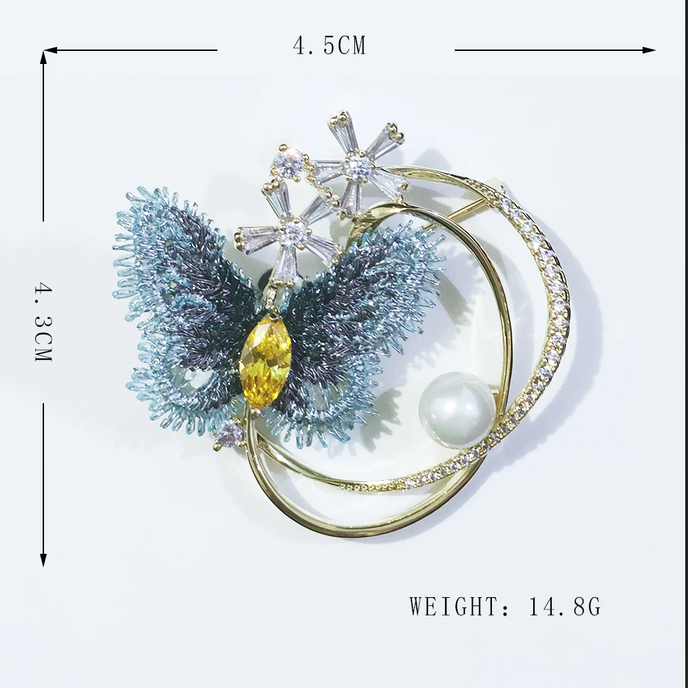 Blucome New Design Embroidery Brooch Delicate Copper Butterfly Brooch for Women Corsage Suit Scarf Hat Hijab Pins Accessories