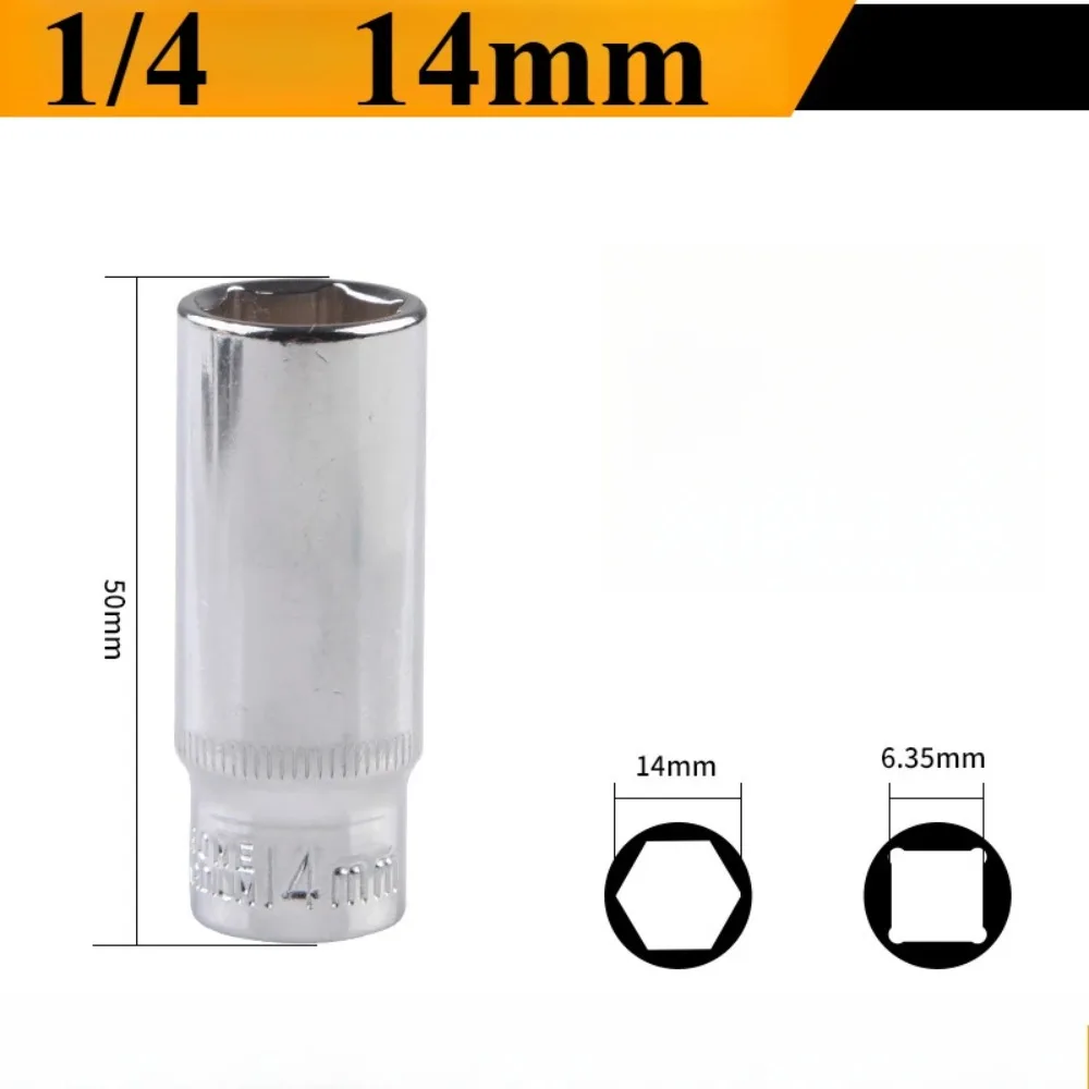 1/4 Zoll Tiefsteckschlüsseladapter 4 5 5,5 6 7 8 9 10 11 12 13 14mm Sechskant-Steckschlüsselköpfe Ratschen-Sechskant-Steckschlüsselhülse Handwerkzeug – Detail 2