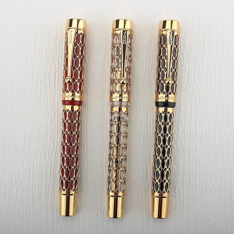 2023 Jinhao Smoothly Century100 Fountain Pens Real Gold Electroplating Hollow Out For Writing Stationery Christmas Business Gift jinhao century 100 new fountain pen real gold electroplating hollow out ink pens smoothly writing f nib for writing gift pen