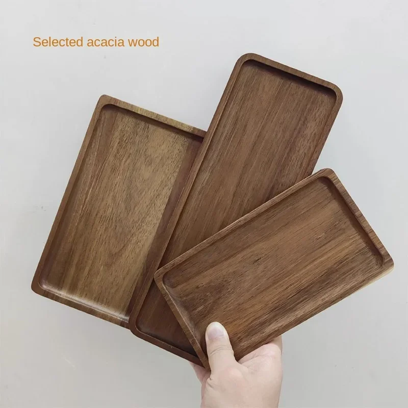 Description Picture 3 of itemAcacia Wood Coffee Tray Rectangular Food Cup Trays Decorative Wood Plate Dessert Candy Acacia Wood Gongfu Tea Tray