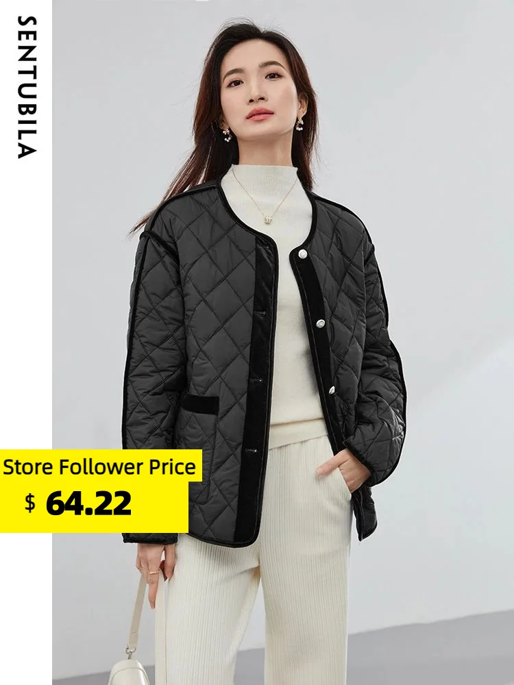 

Sentubila Rhombus Padded Jacket Women Windproof Fashion Spliced Winter Parkas Jackets Woman Thick New Outwear Female 134M52385