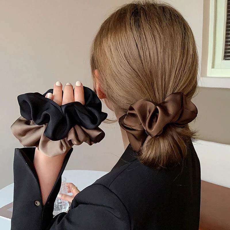 Korean Woman Big Elegant Silk Elastics Hair Band Satin Solid Color Scrunchies Hair Ties Ladies Ponytail Hold Hair Accessories trend design quality metal snake shape hairpin ladies simple fashion personality hairpin headdress hair styling accessories