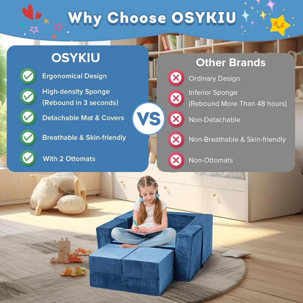 7 Pcs Modular Couch, Freely Removable, Children's Sofas 3