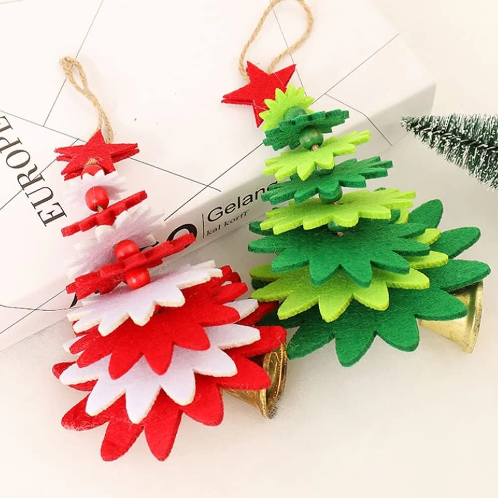 1 pc Cute Felt Christmas Tree-shaped Bird Hanging Toy with Bell for Small Animal Birds Parrots Christmas Cage Hanging Chew Toys