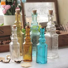  Small Vintage Carved Glass Vase Tower Vases for Home Decoration Photo Prop Crystal Potion Bottle Green Plant Flower Decor 