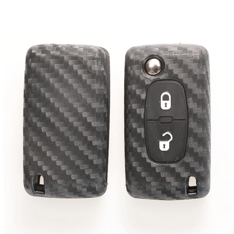 For Peugeot 107 206 207 208 306 307 308 407 408 508 RCZ for Citroen C2 C3 C4 C5 Carbon Silicone Key Case Cover 2/3 BTN key case key case cover car key shell remote control case cover
