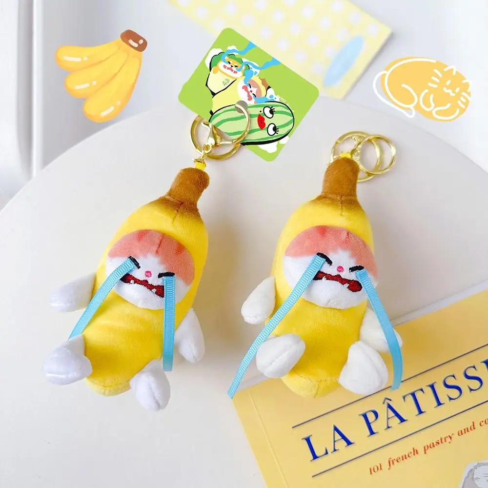 Creative with Cry Sound Banana Cat Voice Keychain Plush Banana Cat Doll Banana Key Chain Funny Funny Toys