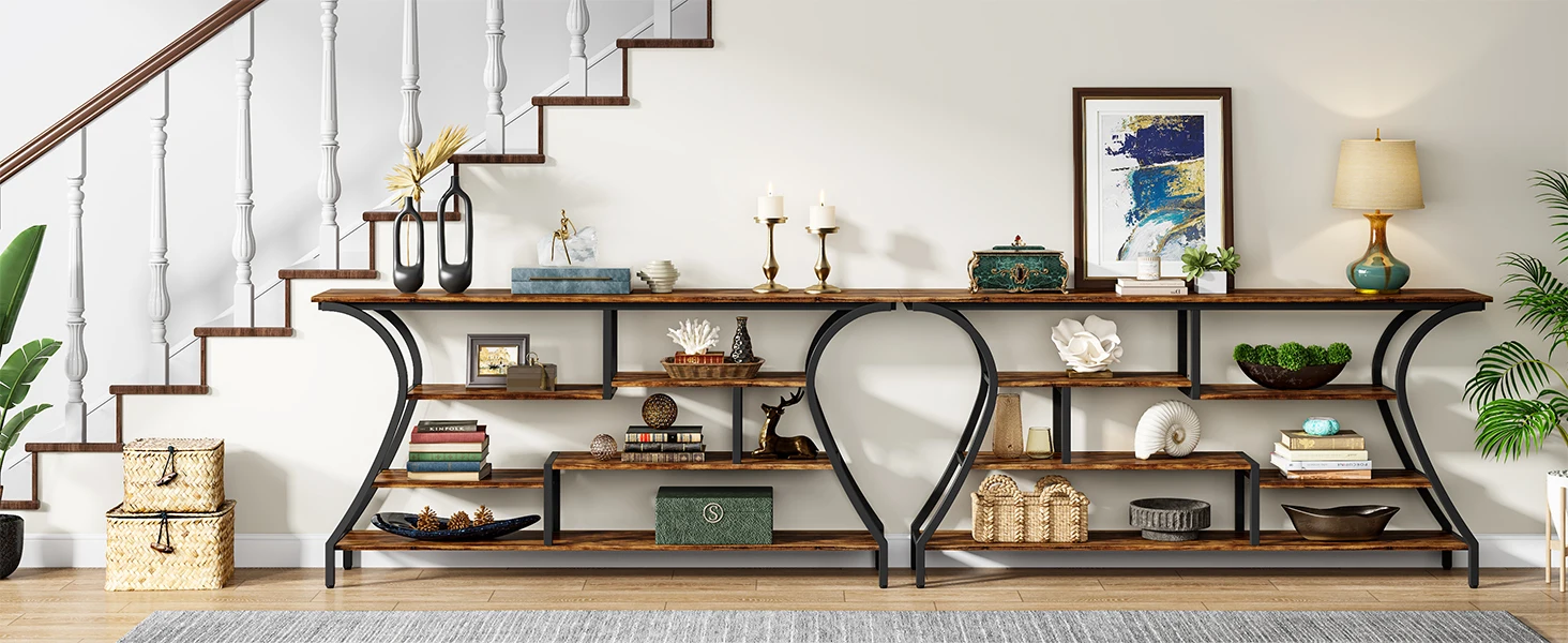 Description Picture 6 of itemTribesigns Industrial Narrow Console Table, 70.9 Inch Extra Long Sofa Table with Storage Shelves, 4 Tier Entryway Table