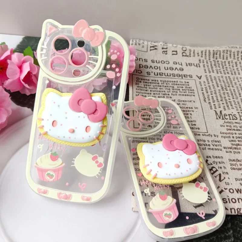 Original Hello Kitty Stand Phone Cases For iPhone 15 14 11 13 12 Pro Max XR XS 7 8 Plus Shockproof Cover Y2K Sanrio Cartoon Case