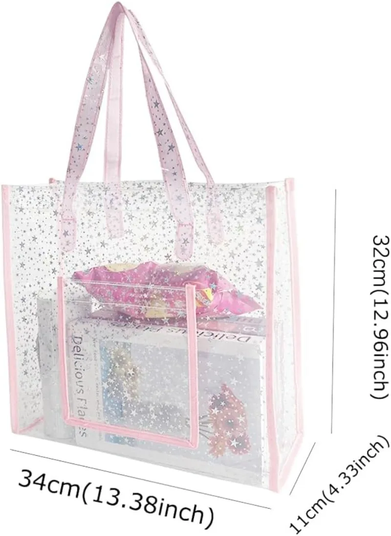 Transparent TPU Tote Bag, Holographic Clear Bags with Star Pattern, Crossbody Shoulder Bag with Adjustable Strap