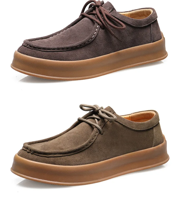 Men Cow Suede Casual Shoes Lace-up Thick Sole Classic Outdoor