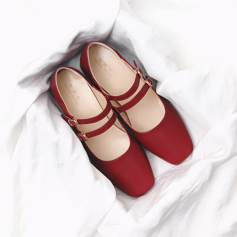 

Fashion Genuine Leather Mary Jane Female Shoes 2023 Autumn New Thick Heeled Shallow Mouth Retro Artistic Hepburn Women Shoe