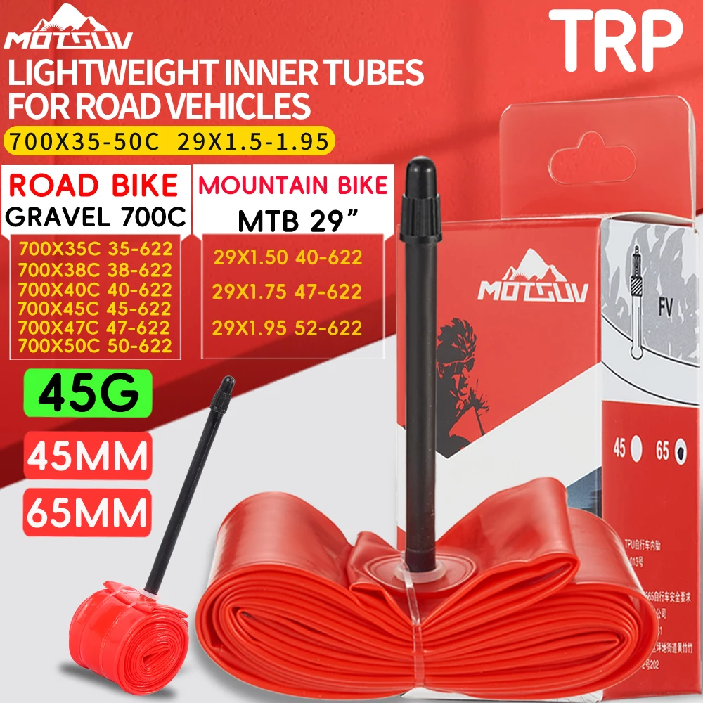 

MOTSUV Road Bike TPU Inner Tube 700c Gravel Bicycle Presta Valve 700×35 38 40 45 47 50C/29×1.5 1.75 1.95 MTB Cycling 29 Tire 45g